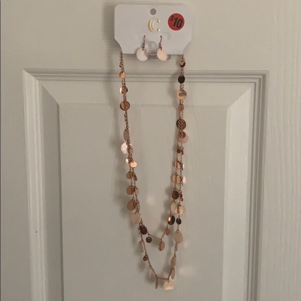 Rose gold necklace and earring set
